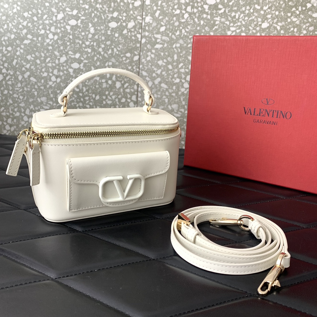 Valentino Garavani Loco Mini Box Bag in Ivory Calfskin Leather 